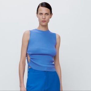 Zara side cinched cut out tank blue